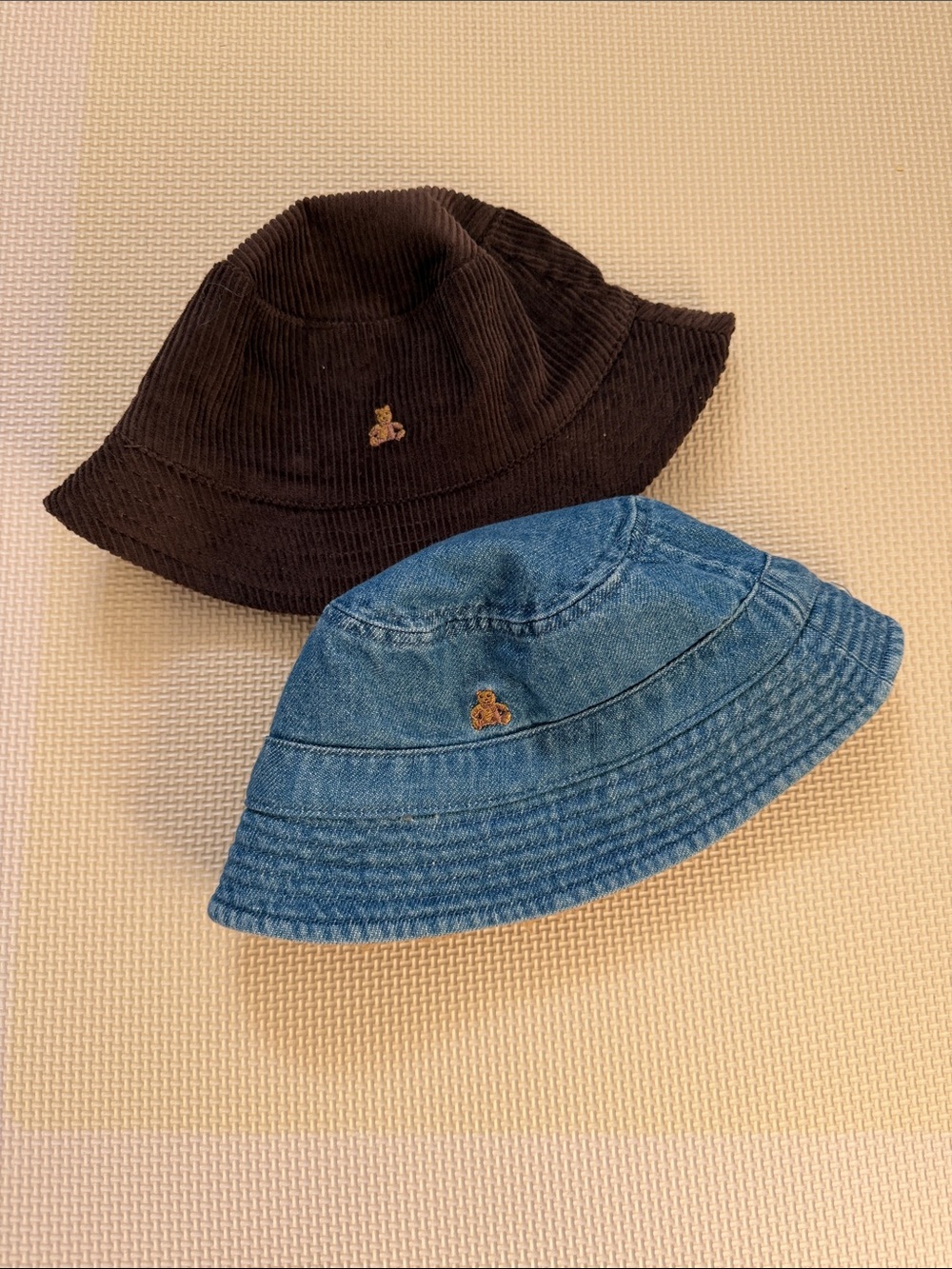 Baby Gap Denim Bucket Hats with Embroidered Teddy Bear